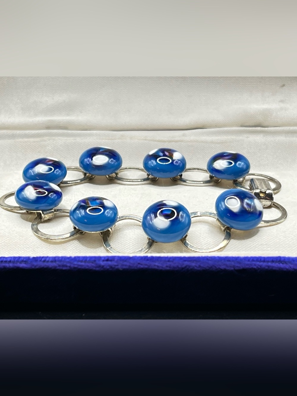 Vintage Blue Fused Glass Link Bracelet